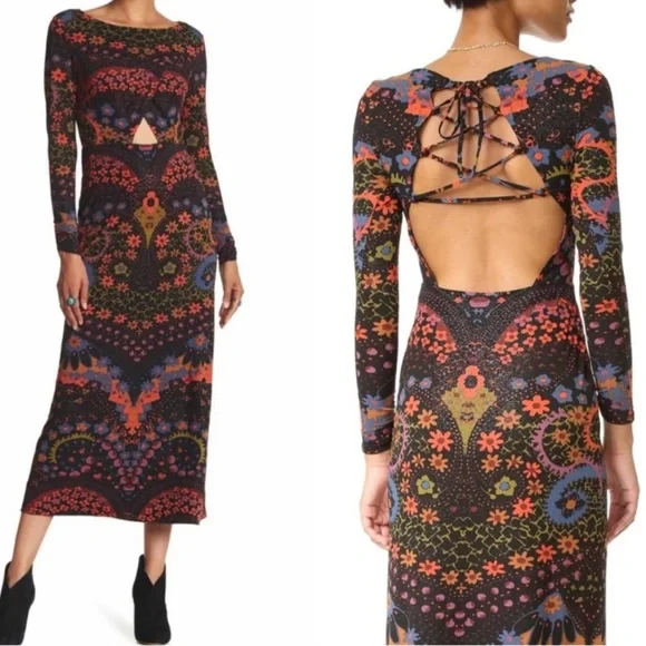 New💥Free People long sleeve midi dress XS - Picture 1 of 4